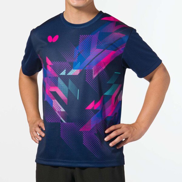 Butterfly Eneel T-Shirt - Navy-Rose - Front - Model